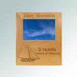 Personalized alder wood picture frame plaque with your choice of sailboat design and custom engraved text. 50+ sailboat designs to choose from.