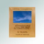 Custom engraved alder wood picture frame plaque with your choice of train design and personalized text. 85+ train designs to choose from.