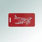 Engraved aluminum airplane luggage tag with your choice of airplane design and personalized text. 85+ airplane designs to choose from.