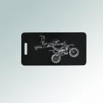 Engraved aluminum motorcycle luggage tag with your choice of motorcycle design and personalized text. 40+ motorcycle designs to choose from.