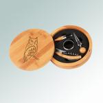 Personalized bamboo bird wine tools gift set with engraved bird design and text of your choice. 100+ bird design to choose from.
