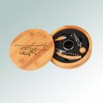 Personalized bamboo helicopter wine tools gift set with engraved helicopter design and text of your choice. 50+ helicopter designs to choose from.