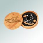 Personalized bamboo boat wine tools gift set with engraved boat design and text of your choice. 50+ boat designs to choose from.