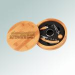 Personalized bamboo train wine tools gift set with engraved train design and text of your choice. 85+ train designs to choose from.