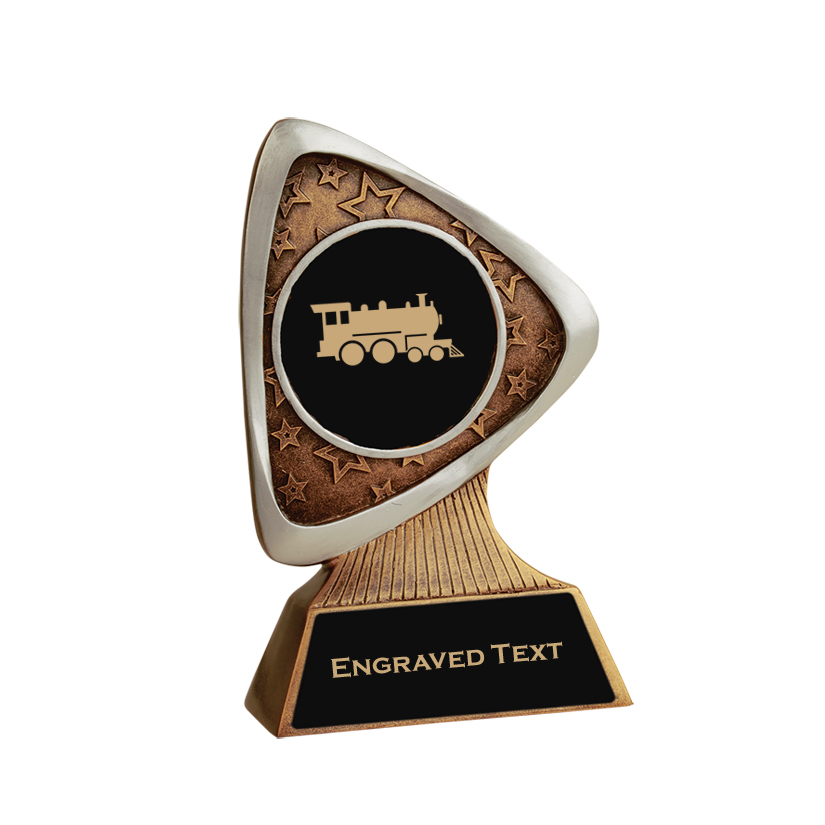 Custom engraved triad trophy with your choice of personalized text and boat design. Boat Trophy